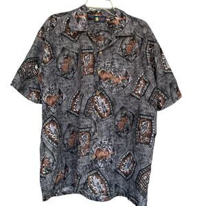 Roundy Bay Mens Hawaiian Shirt Large Button Up Tiki‎ Guitar Aloha Luau Vacation